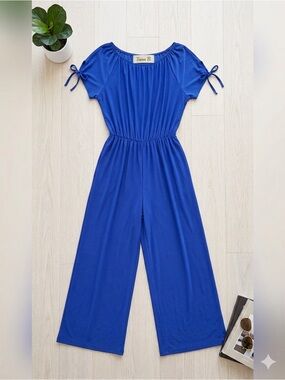 Tiana B. Royal Blue Wide-Leg Jumpsuit with Drawstring Sleeves